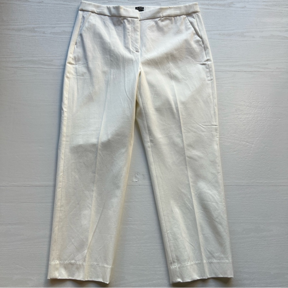 J Crew Kate Straight Leg Pant Womens 16‎ White Bi Stretch Cotton Ankle Length